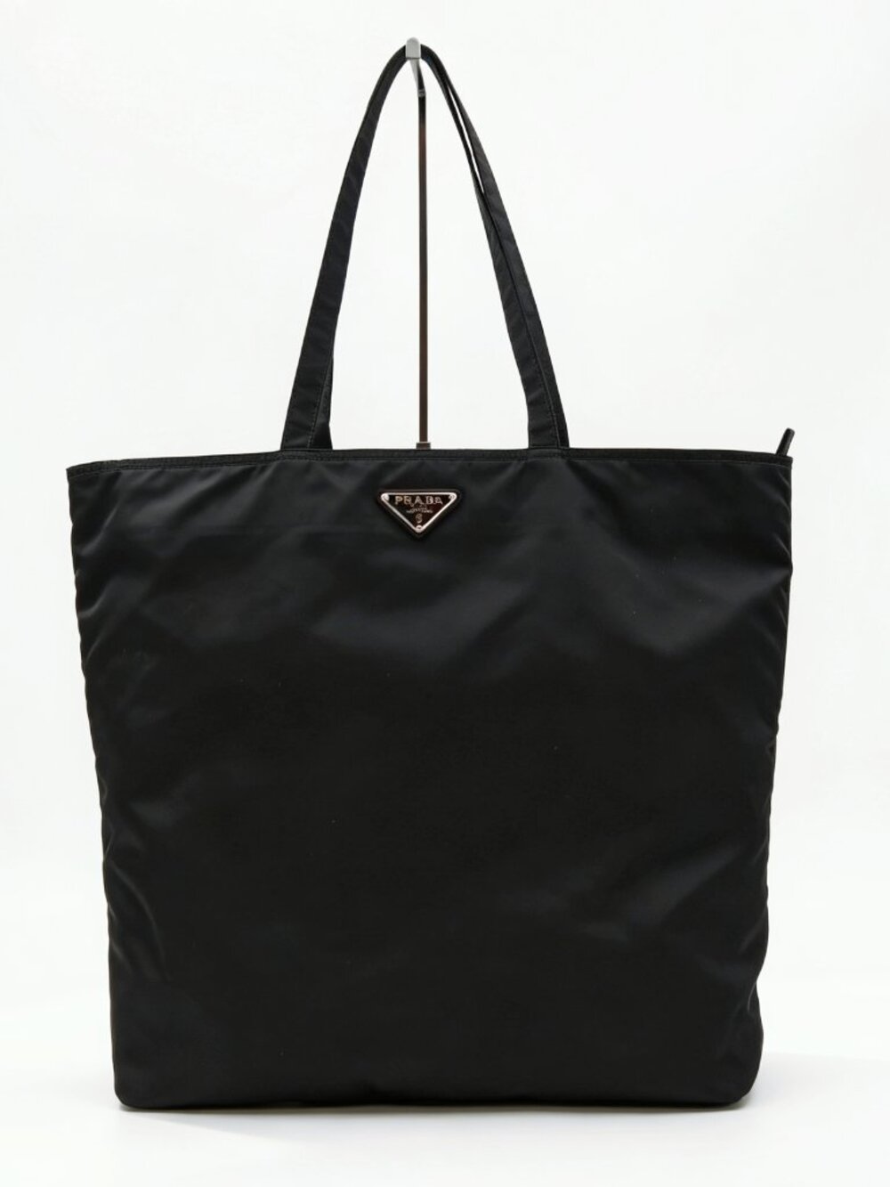 PRADA Black Nylon Tote Bag Shoulder Handbag Large Vintage Triangle Logo